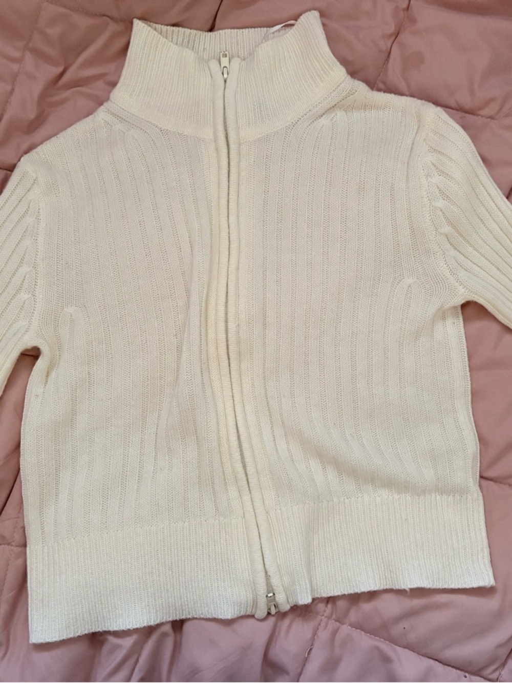 refuge Cream Ribbed Zip-Up Mock Collar Sweater